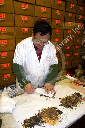 Chinese herbalist in Chicago's Chinatown, Illinois.