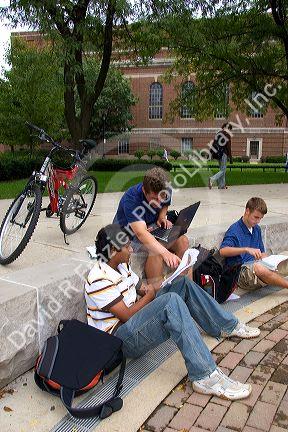 Students study with a tutor on the campus of Purdue University at West Layfayette, Indiana.