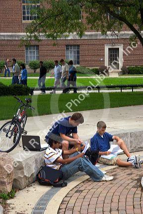 Students study with a tutor on the campus of Purdue University at West Layfayette, Indiana.
