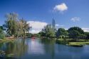 Liliuokalani gardens and lagoon in Hilo, Hawaii.