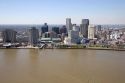 Aerial view of  riverfront and cityscape of New Orleans, Louisiana.