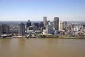 Aerial view of  riverfront and cityscape of New Orleans, Louisiana.