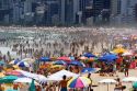 Crowed beach scene at the Ipanema Beach in Rio de Janeiro, Brazil.