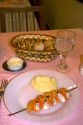 Table setting and dinner at a restaurant in Argentina.