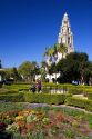 Flower gardens and landscaping in front of the Museum of Man at Balboa Park in San Diego, California.