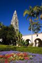Flower gardens and landscaping in front of the Museum of Man at Balboa Park in San Diego, California.