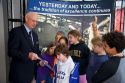 Museum volunteer with fourth grade students at the United States Air Force Museum in Dayton, Ohio.