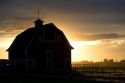 Barn near Burley, Idaho at sunset.