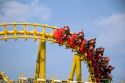 The Gauntlet roller coaster at Magic Springs theme park in Hot Springs, Arkansas.