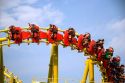 The Gauntlet roller coaster at Magic Springs theme park in Hot Springs, Arkansas.