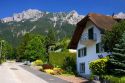 Housing in Lichtenstein with the Swiss Alps in the background.