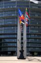 European Union Parliament and flags of member nations in Strasbourg, France.