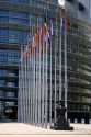 European Union Parliament and flags of member nations in Strasbourg, France.