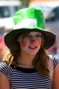 Girl dressed as a clown in a small town Fourth of July parade in Cascade, Idaho.
