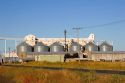 Grain elevators at a rice mill in Richvale, California.
