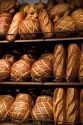 A rack of sourdough bread at the San Francisco airport.