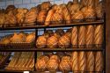 A rack of sourdough bread at the San Francisco airport.