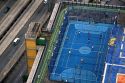A rooftop basketball court in Sao Paulo, Brazil.