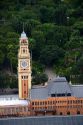 Clock tower on Estacion Luz train station building in Sao Paulo, Brazil.
