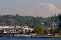 Mt. Rainier looms over the city of Seattle, Washington.