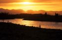 Madison River at sunset in Yellowstone National Park, Wyoming.