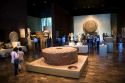 The Aztec Stone of the Sun and other artifacts on display at the National Museum of Anthropology in Mexico City, Mexico.