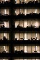 A view of an office building at night in Mexico City, Mexico.