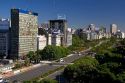 Highrise buildings line the Avenida 9 de Julio in Buenos Aires, Argentina.