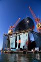 Floating dry dock with container ship in the Port at Valparaiso, Chile.