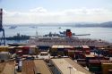 Queen Elizabeth II cruise ship docked in the Port at Valparaiso, Chile.