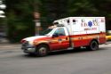 New York Fire Department ambulance in motion in Manhattan, New York City, New York, USA.
