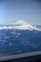 Aerial view of Mount Rainier and Mount St. Helens in Washington, USA.