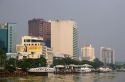 Cityscape views along the Saigon River in Ho Chi Minh City, Vietnam.