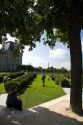 Visitors at the Tuileries Garden near the Lourve in Paris, France.