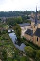 Gardens along the Alzette River in the Grund district of Luxembourg City, Luxembourg.