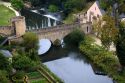 The Grund quarter along the Alzette River in central Luxembourg City, Luxembourg.