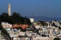 Coit Tower atop Telegraph Hill in the city of San Francisco, California, USA.