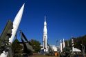 Saturn V mock-up and various rockets on display at the U.S. Space and Rocket Center located in Huntsville, Alabama, USA.