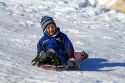 Sledding on a snowy hill near Boise, Idaho, USA.