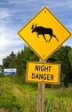 Road sign along highway 61 warning of moose crossing in Ontario, Canada.