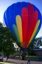 Hot air balloon landing in a residential area of Boise, Idaho, USA.