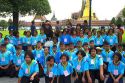 Thai school students wearing uniforms visit The Grand Palace in Bangkok, Thailand.