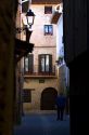Street scene at Puente La Reina a Basque town along the Way of St. James pilgrimage route, Navarra, Spain.