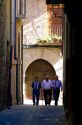 Street scene at Puente La Reina a Basque town along the Way of St. James pilgrimage route, Navarra, Spain.