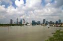 Skyline along the Saigon River in Ho Chi Minh City, Vietnam.