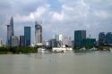 Skyline along the Saigon River in Ho Chi Minh City, Vietnam.